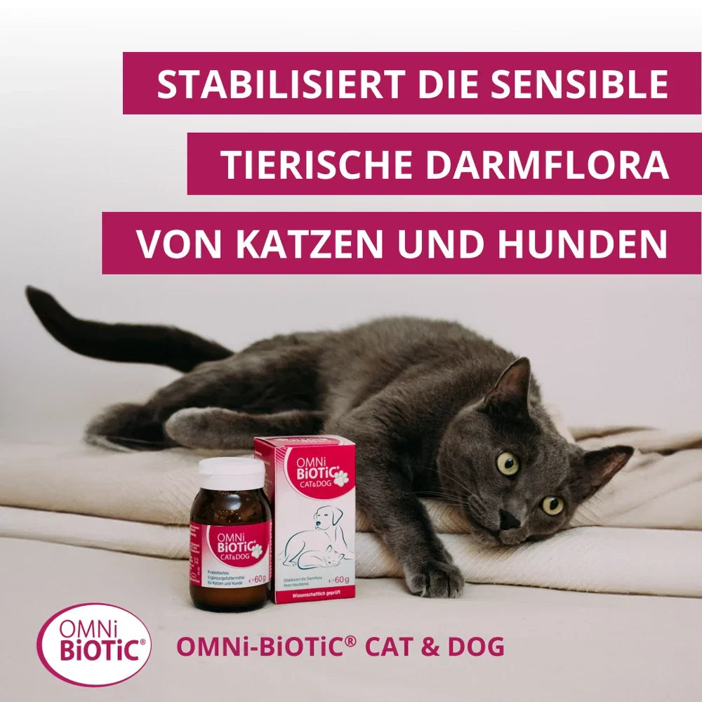 OMNi-BiOTiC CAT & DOG stabilisiert die sensible Darmflora von Katzen und Hunden